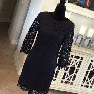 Trina Turk back zip lace dress, 3/4 sleeves, black, size 4, NWOT